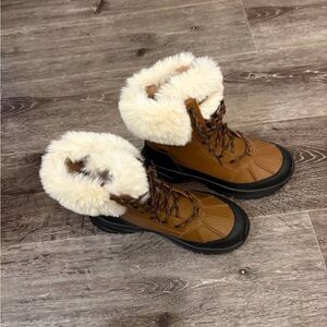 UGG Tan and Black Fur-Trimmed Winter Boots